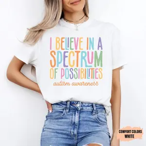 Autism Awareness Comfort Colors Shirt: Spectrum of Possibilities Minimalist T-shirt Outfit, Clean Girl / Clean Guy Everyday Tee, Wardrobe Staple, Street Style Fit  #minimalstyle #ootd #tiktokfashion