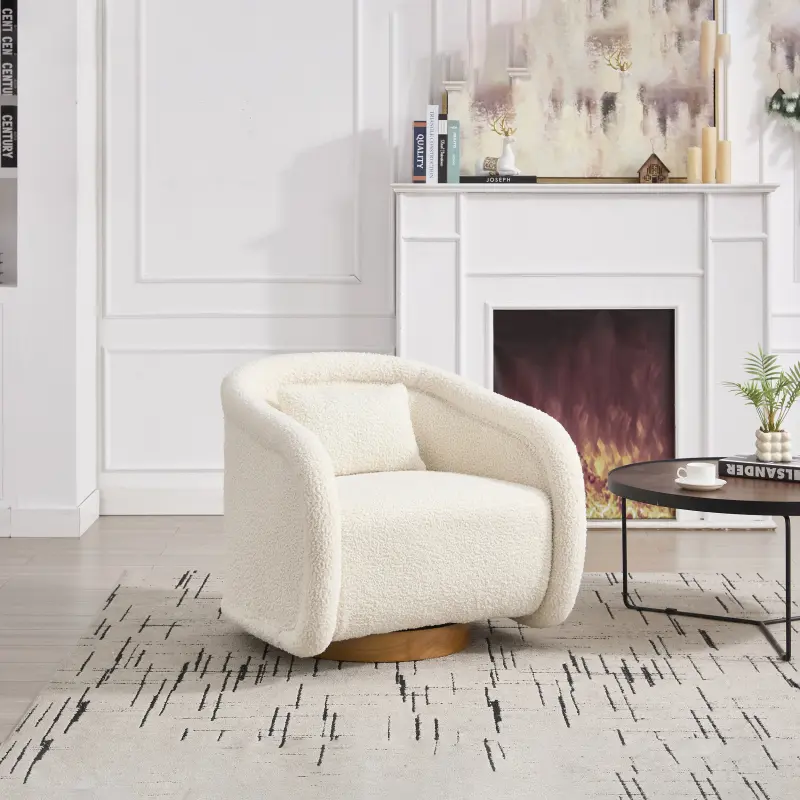 Swivel Accent Chair, 360-degree Swivel Bael Chair with Teddy Upholstery, Comfy Pumpkin-Shaped Swivel Chair for Living Room, Bedroom, or Office
