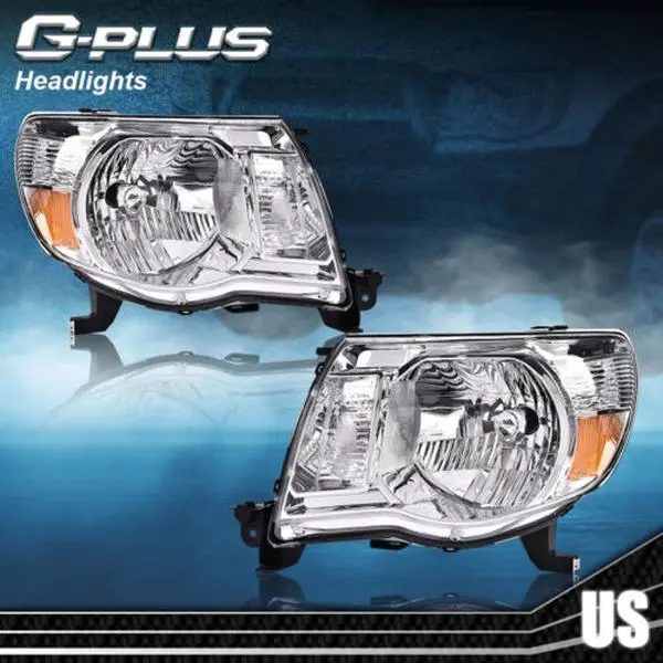 G-PLUS Chrome Housing Headlights for 2005-2011 Toyota Tacoma, Truck Accessories, Show Upgrade, New Unused Bolt-On Pair Pack (Left & Right)