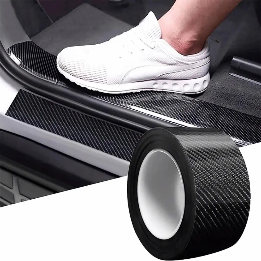 5D Carbon Fiber Tape Stickers Car Sill Scuff Sticker DIY Protector Strip Auto Door Sill Side Mirror Anti Scratch Tape Waterproof Protection Film Car Automotive Cloth Tape Waterproof Decorative