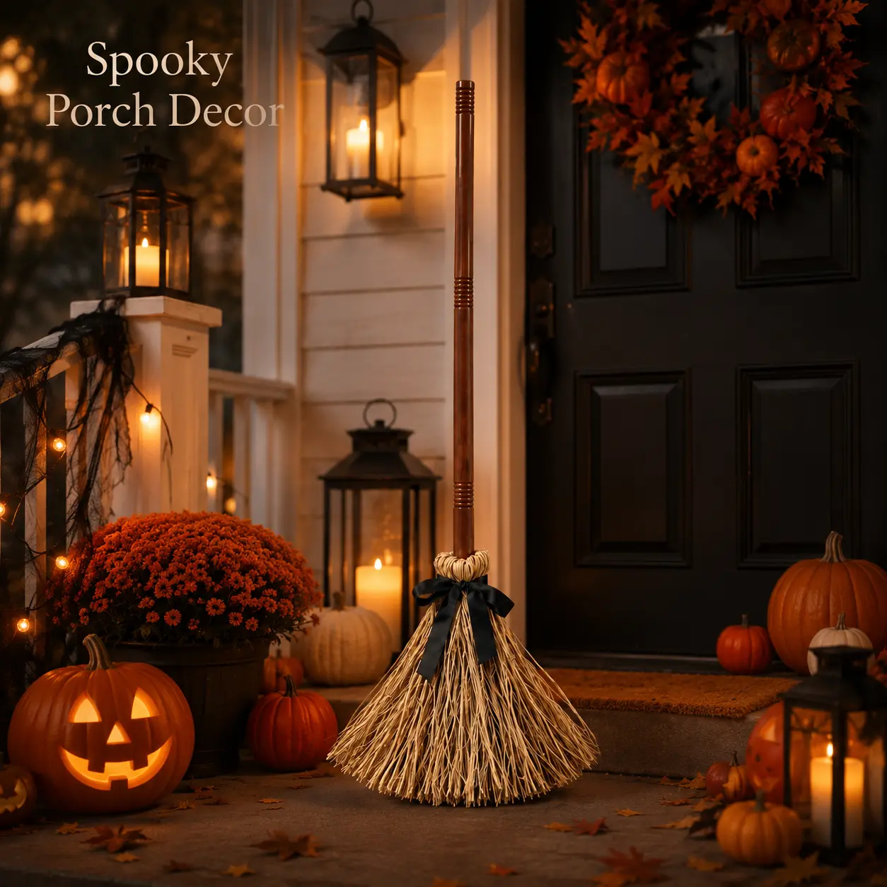 Animated Floating Witch Broom Halloween Decoration, Moving Dancing Broomstick with Sound & Touch Activated, Spooky Halloween Party Decor for Indoor Outdoor Porch Yard, Funny Haunted House Props & Holiday Gift