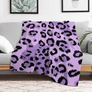 Bold Vintage Purple Leopard Flannel Throw Blanket, 280GSM Soft, Abstract Animal Print, for Modern Living Room & Boho Bedroom Decor