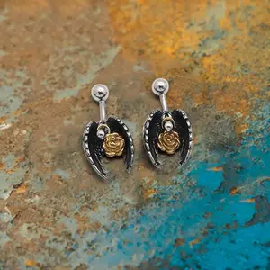 GTHIC Vintage Feather Wings Rose Stainless Steel Belly Ring Charms Jewelry for Men and Women Daily Wear