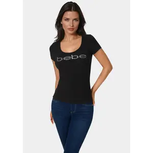 Women's Bebe Logo Short-Sleeve Round-Neck Rib T-Shirt