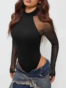 Shiny Starry Mesh Jumpsuit, Must-Have for Shopping, Cool and Eye-Catching, Transparent Long Sleeve with Sparkle Accents