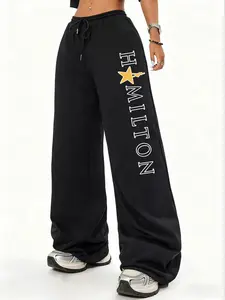 Women's Hamilton Graphic Sweatpants, Adjustable Drawstring Sweatpants, Letter Print Sweatpants, Drawstring Waist Baggy Running Trousers, Casual Active Jogger Sport Pants, Streetwear Joggers for Shopping|Work|Dancing|Yoga All-Season Wear