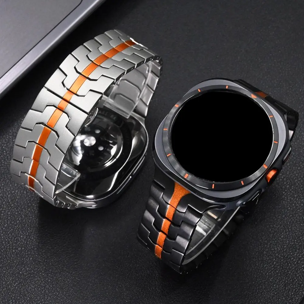 Stainless Steel Watch Band (Band Only), Replacement Smart Watch Band, Black Orange, Smartwatch Accessories, Compatible with Samsung Galaxy Watch Ultra 47mm, Smartwatch Strap