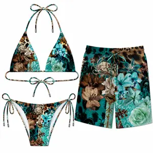 Luxury Tropical Floral & Leopard Print Matching Bikini Set and Men’s Swim Shorts, Bold Summer Beachwear with Exotic Colors and Premium Style