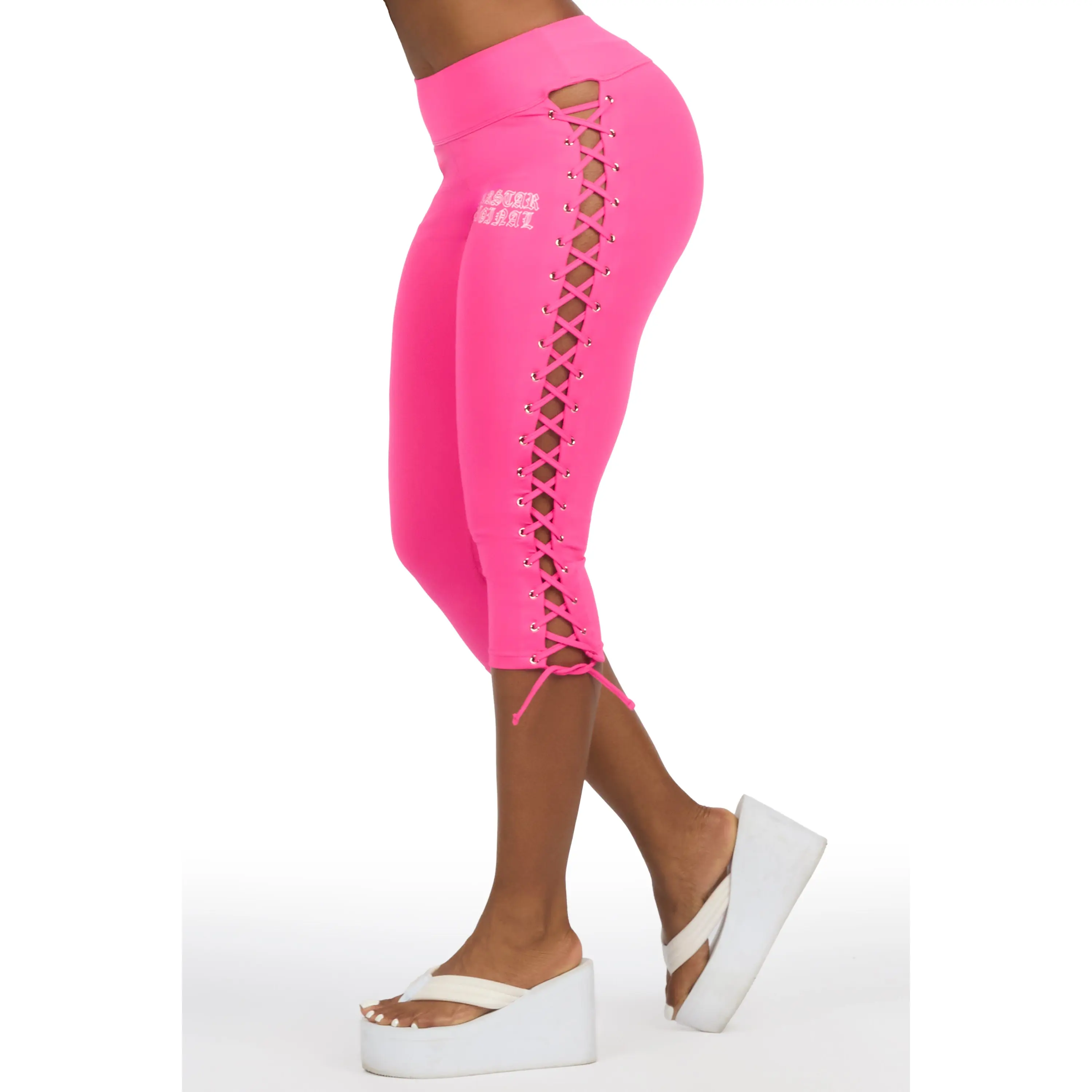 Rineshia Pink Lace Up Capri