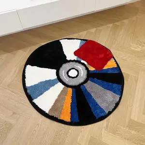 CD Pattern Round Shaped Indoor Carpet, 1 Count Plush Decorative Door Mat, Anti-slip Floor Rug Pad for Baby Room Living Room Bedroom, Home Decor Rugs