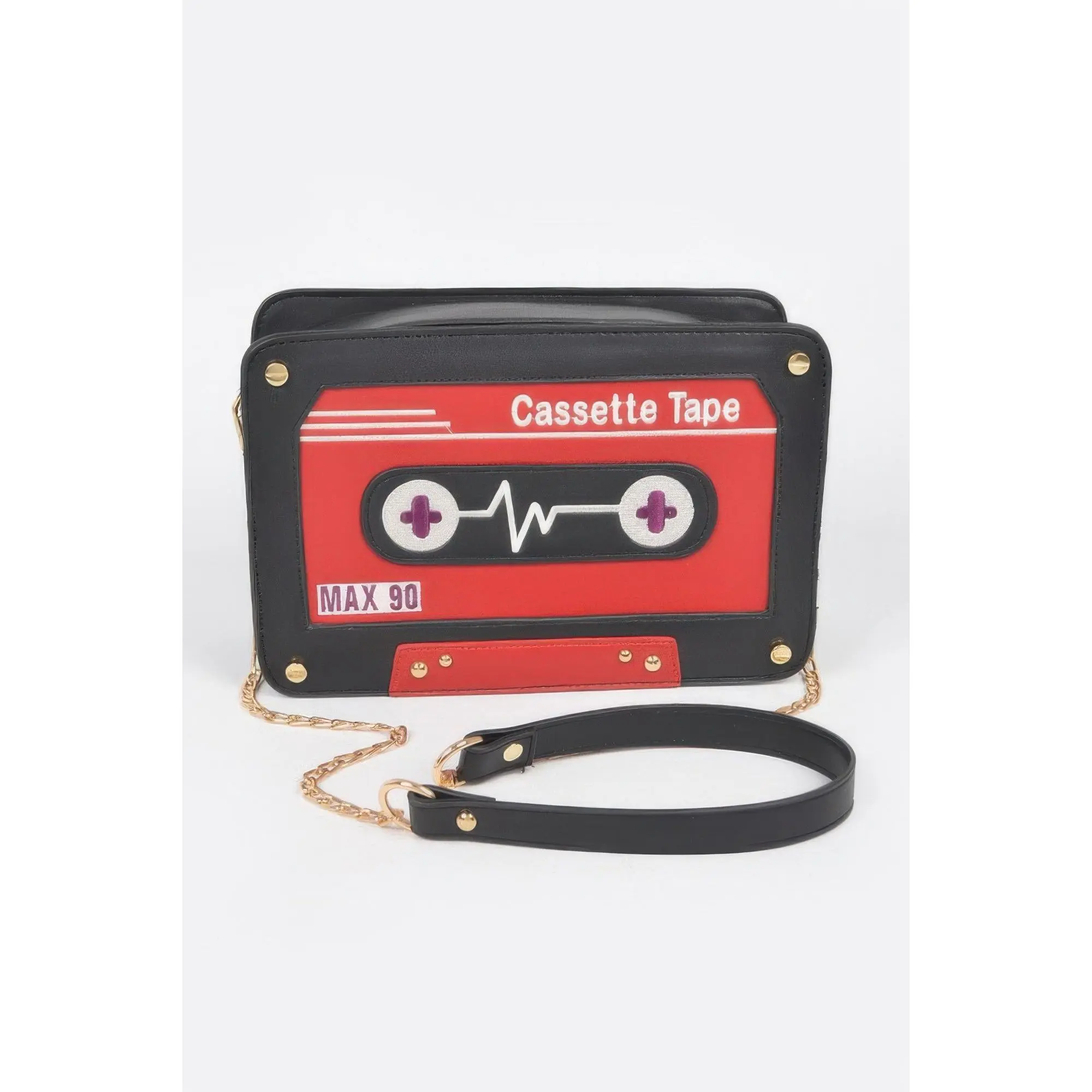 Women's Retro Cassette Tape-Shaped PU Leather Crossbody Bag, Metallic Hardware, Structured Silhouette with Zipper Closure, Casual Trendy Structured Shopping Purse, Fashionable Shopping Purse, Polyurethane Body With Mixed Metal Hardware, Casual Trendy Purs