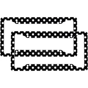 2 Pcs Car Vehicle License Plate Frames for Women Men - Aluminum Solid Vintage White Polka Dot Black Print License Plate Cover for Car Accessories for Women Men with Fasteners and Screws