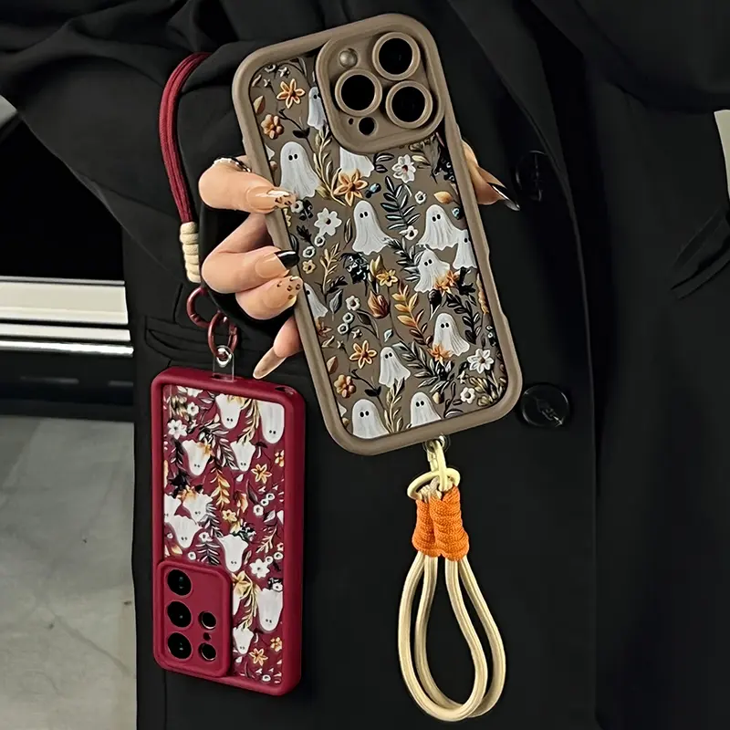 Halloween Cute Ghost Spooky Garden/Flower Smartphone Case for iPhone 17 Pro Max Air,16,15 Plus,14-11,XR,XS & Samsung Galaxy S26-S21, Soft TPU Bumper, Drop Protection, Rugged Durable Back Cover for Girls' Handheld Cellphone Devices Gifts YW02, Casing