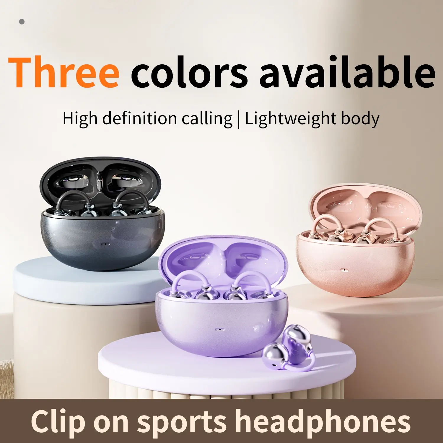 INSONIXN SK50 True Open Ear Wireless Earbuds - Lightweight Comfortable Clip-On Electronic Audio Headset, 24H Playtime Bluetooth 6.0 Waterproof Headphones with Smart Digital Display for Sports, Running