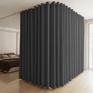 Room Divider Curtains & Bendable Tracks Set,Privacy Dividers Ceiling Track Window Blackout Curtains for Living Room Bedroom (W100 * H84 in 1 Panel Black Drape & White Rail)