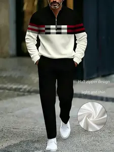 New two-piece European and American men's casual pants geometric pattern suit, the best men's clothing set