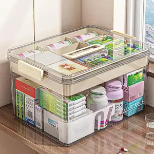 Clear Medicine Storage Box with Handle, 1 Count/2 Counts Large Capacity Plastic Pills Box, Household Portable Sundries Organizing Storage Box, Home Organizer
