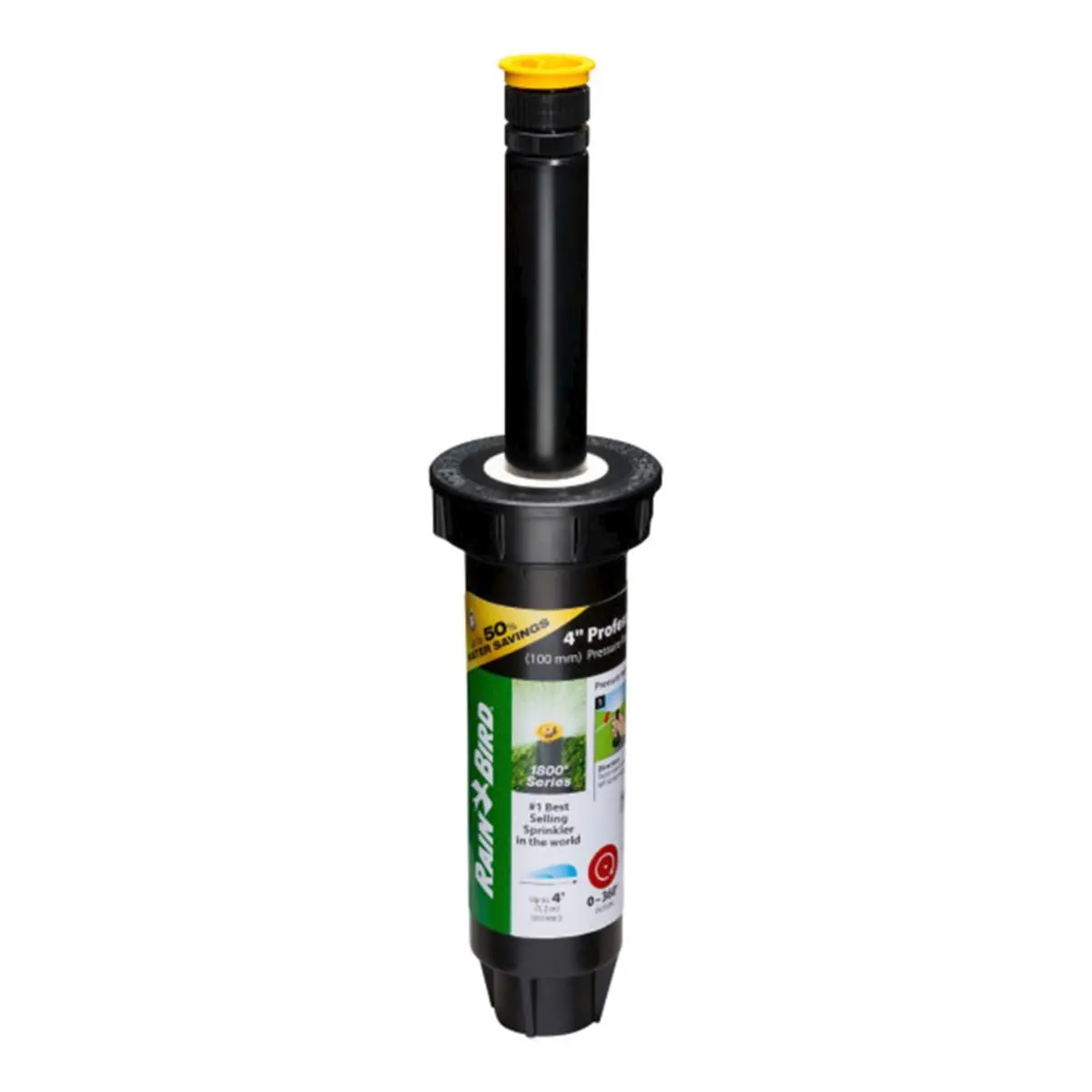 Rain Bird 7014757 Plastic 4 in. 1800 Series Adjustable Pop-Up Garden Sprinkler Head, Black, 6 in. Height, 4 ft. Coverage, Garden Sprinklers