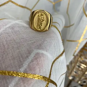 Stainless Steel Gold Men San Judas Ring