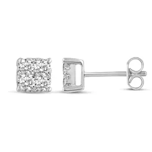 1/4 - 1 1/2 Cttw Cushion Diamond Stud Earrings set in 925 Sterling Silver