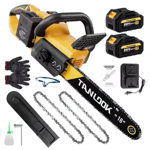 TANLOOK 16 Inch Cordless Chainsaw, 20V Brushless Electric Chainsaw with 2 Batteries, Safety Switch & Dust Baffle for Tree Felling, Wood Cutting, Pruning & Firewood