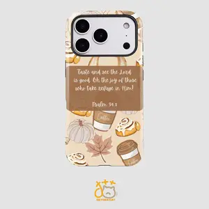 Pumpkin Cinnamon Roll Coffee Pattern 2-In-1 Phone Case, Eco-Friendly Anti-Slip and Shockproof, Fits iPhone 11 to 17, Perfect Gift for Any Occasion