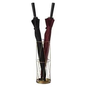 Vintiquewise QI004470 Gold Round Vertical Metal Umbrella Holder Stand, Bamboo Room Decor Home Organizer with Durable Drip Tray, for Indoor/Outdoor Storage & Flower Display