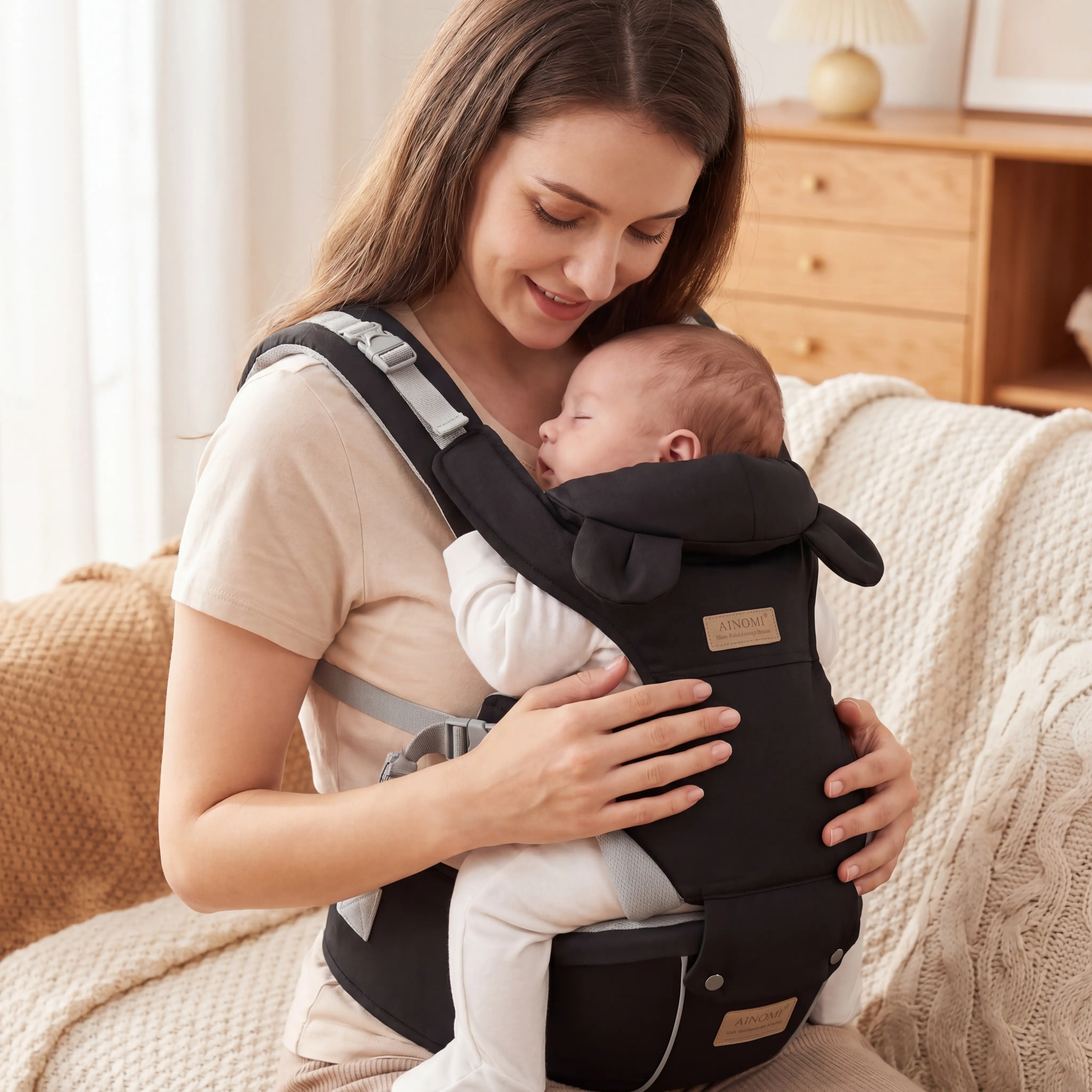 Ainomi Adjustable Ergonomic Polyester Baby Carrier - Unisex Multifunction Infant-Safe Harness with Labels, Buckles, Lightweight Breathable Design, Foldable, Front Hold, Hand Wash Only, Portable, Fits 0-3 Years, for Travel, Daily Use