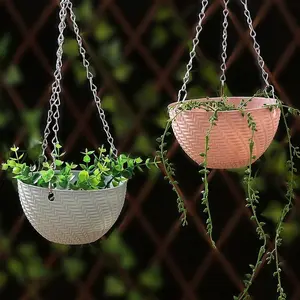 2 Pcs Hanging Planter Set – White & green flower pots with chains for indoor and outdoor use. Space-saving hanging plant pots for balcony, garden, patio and home décor, durable and versatile planter set, Hanging Plant Basket
