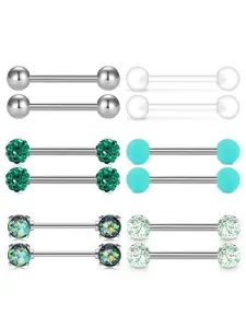 Mixed Style Rhinestone Decorated Tongue Studs/Nipple Studs, Septum Piercing, 12pcs Stainless Steel Body Piercing Jewelry, Fashion Body Jewelry for Women & Men, Body Piercings Set