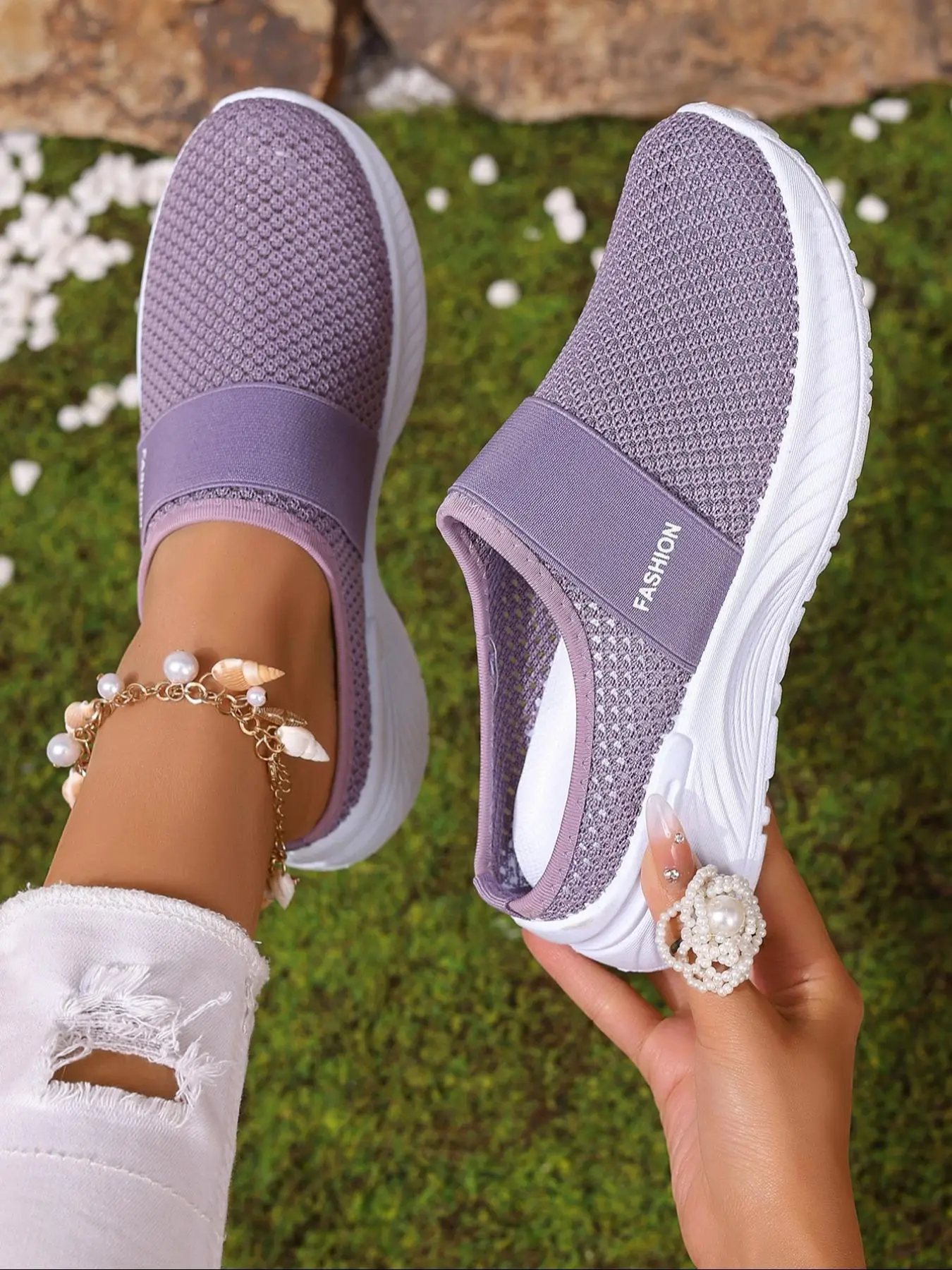 Women's Fashionable Breathable Mesh Slip on Mules, Casual Comfortable Sneaker Mules for Summer, Female All-match Round Toe Shoes for Daily Wear, Girl