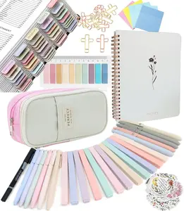 Bible Journaling Study Supplies Kit With Tabs, Highlighter, Notebook and Pen Case - Annotation Kit, Study Group Essentials Accessories Set for Women, Students, Beginner Christian Gifts