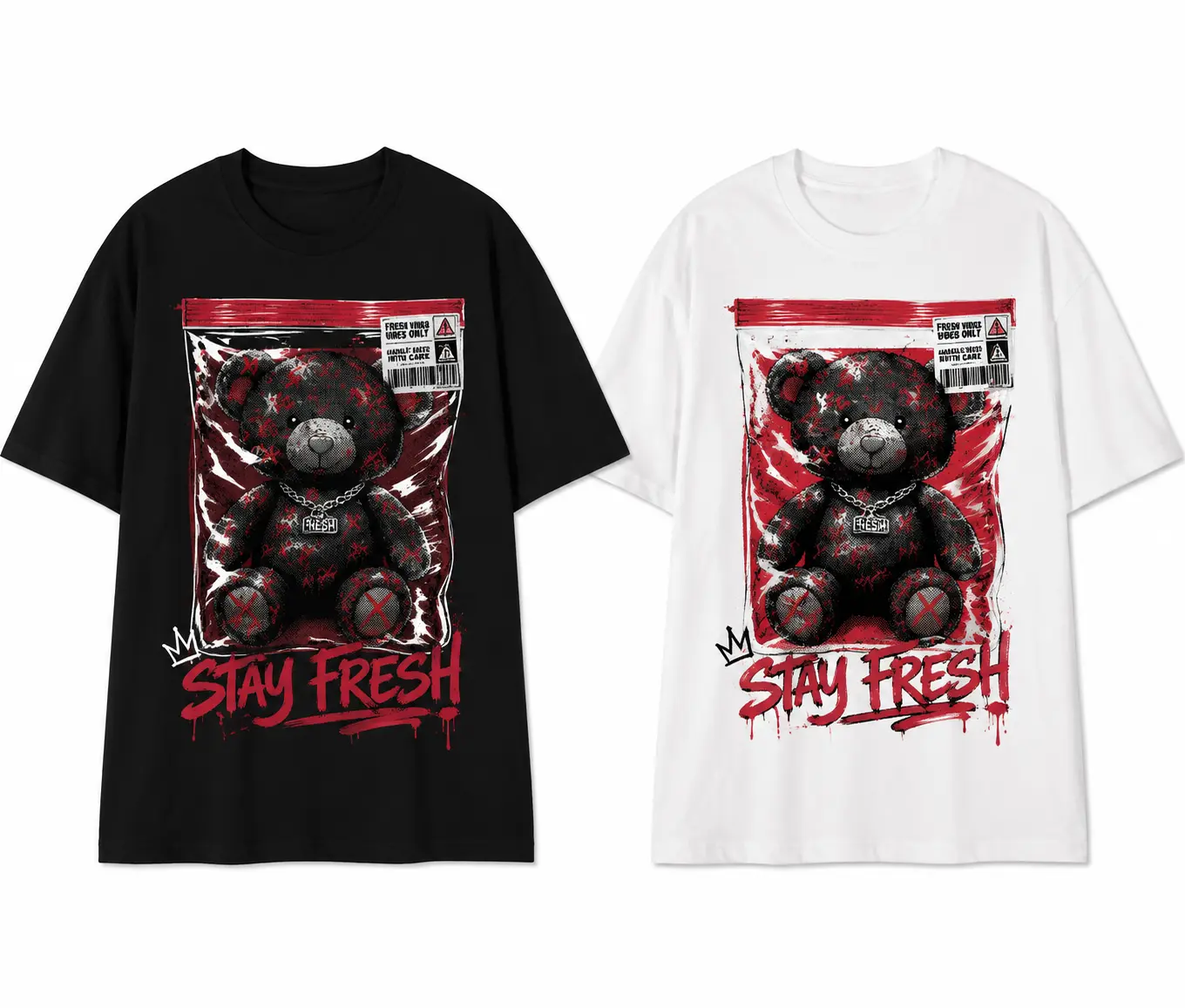Streetwear Teddy Bear Graphic Tee | Matching Couple Oversized T-Shirt | Vintage Urban Style Shirt