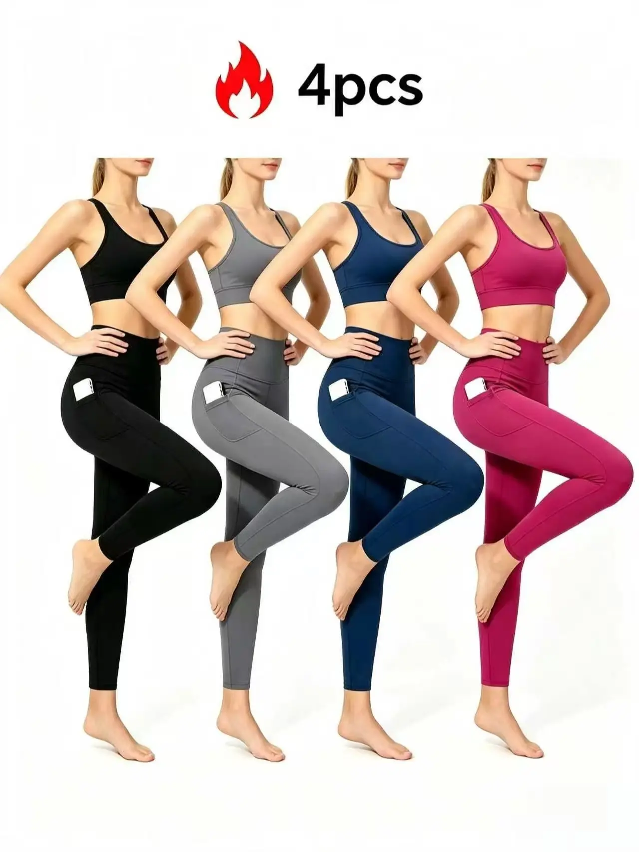 Women's Seamless Fleece Lined Leggings 4 Pack | High Waist Butt Lift Thermal Yoga Pants with Side Pockets, Wide Waistband Winter Workout Activewear loose fit casual trouser cargo