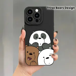 This matte phone case features a design of three bears with angel eyes, using UV printing technology. It is suitable for various iPhone models including 11, 12, 13, 14, 15, 16 Pro Max, XR, X/XS, and 7, 8 Plus,  Protective Shockproof Cover Protector Black