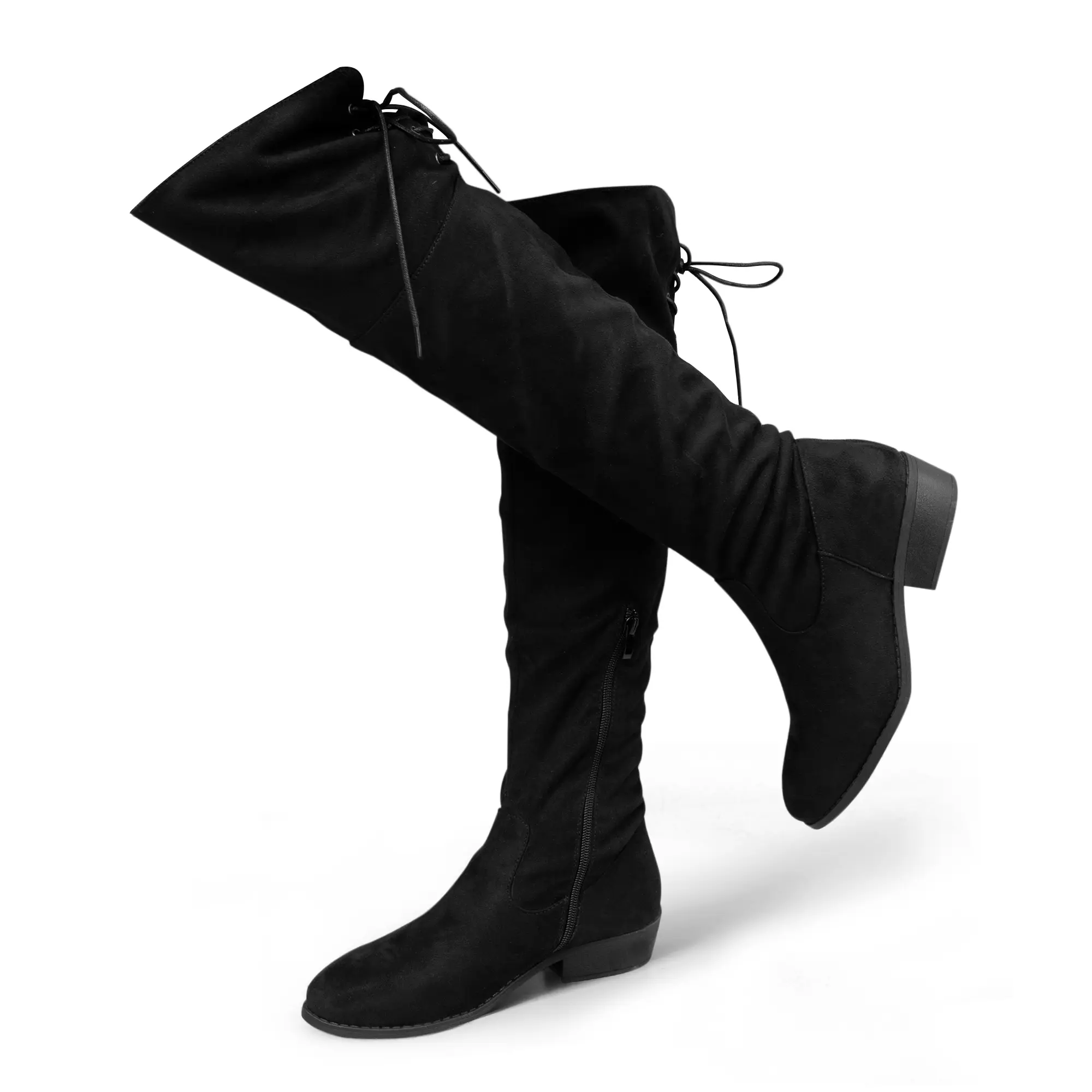 Hawkwell Women's Thigh-High Fashion Boots with Low Flat Comfortable Heels, Casual Statement Footwear for Everyday Wear, Statement Shoes, Over-The-Knee