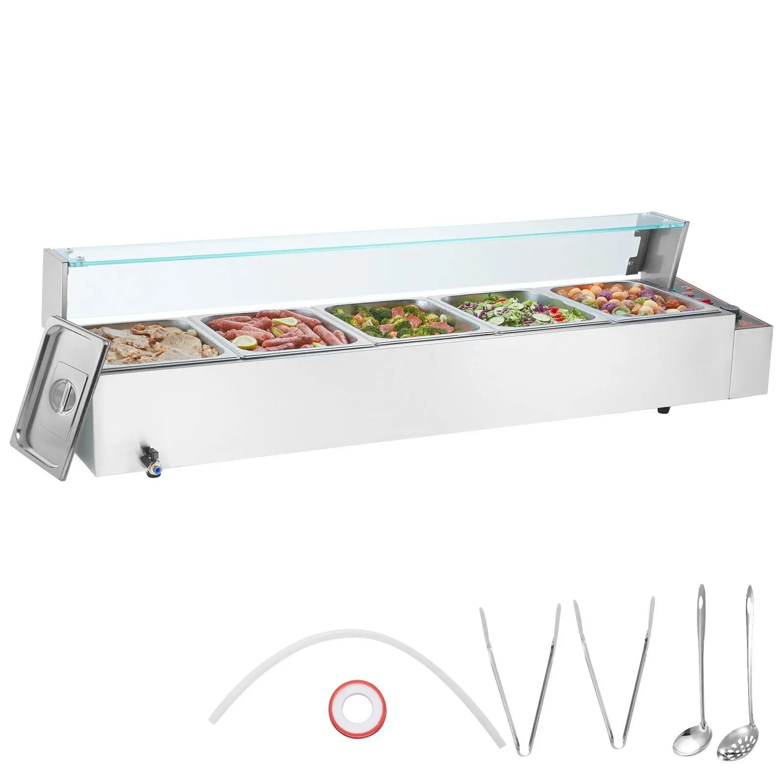 【Summerfinds】VEVOR Commercial Electric Food Warmer Appliance, Countertop 5×8Qt Capacity Buffet Hold, Glass Shield for Commercial Kitchens, Keeps Warm