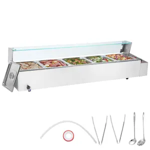 【Father's Day】VEVOR Commercial Electric Food Warmer Countertop Buffet 5*8Qt with Glass Shield