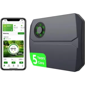 Sprinklers Controller 2.4GHz WiFi, Irrigation Controller Easy Use App Enabled, 4 Zone + 16 Plans, Save Water Auto Skip Rain, Freeze & Wind, 10 Minutes Install (Deep Grey)