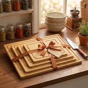 4PCS Extra Large Bamboo Cutting Board Set, Heavy Duty Kitchen Chopping Boards with Juice Grooves, Multi-Size Boards for Meat, Vegetables, Fruits & Cheese, Natural Bamboo Kitchen Essentials