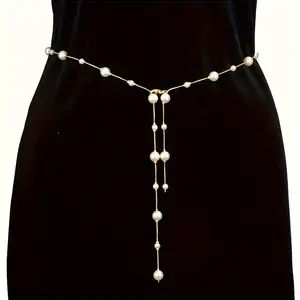 Elegant Women's Faux Pearl Waist Chain - Vintage & Minimalist Design with Golden-Tone Finish, Adjustable Length for Perfect Fit, Ideal for Daily Wear or Gifting, Daily Wear Accessory|Pearl Adornment|Faux Pearl Beads, Pearl Jewelry