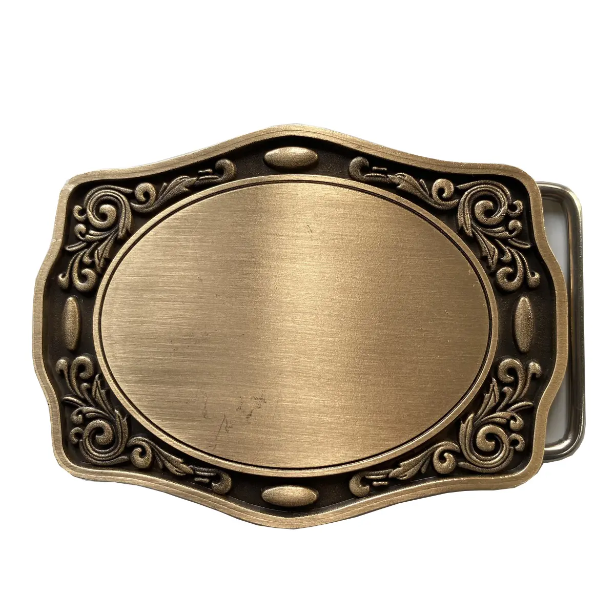 Antique Bronze Western Flower Trim Custom Blank Belt Buckle for Engraving, Vintage Fashion Clothing Accessory, Decorative
