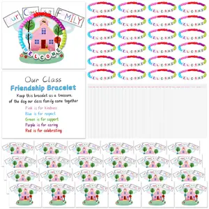 Back to School Friendship Bracelets Set Classroom Gifts for Student Include Our Class Is a Family Greeting Card and Welcome First Day of School Friendship Bracelet with Bags Gift for Kindergarten Elementary Classroom Reward Party Goodie Bag Stuffers