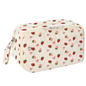 Cute Pencil Case for Girls, Large Corduroy Zippered Pencil Case Pouch, aesthetic Pencil Bag with Compartments, Soft Pencil Pouch School Supplies for Teen Girls Boys and Women (strawberry)