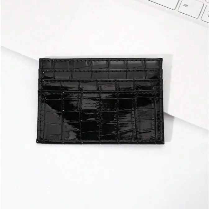 Slim Croc Pattern Card Holder Wallet for Men & Women – Minimalist PU Leather Front Pocket Wallet, Lightweight Everyday Carry Design, Holds Cards Cash & ID, Thin Compact Wallet for Daily Use, Travel, Work, Gifts – Black Red
