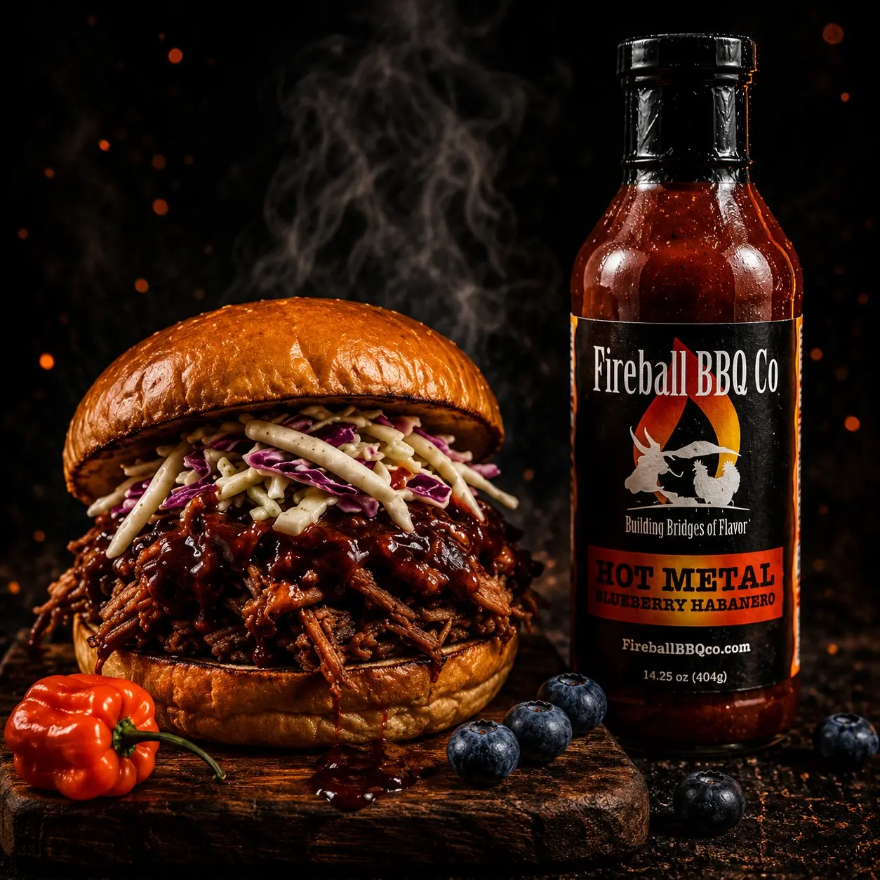 Fireball BBQ Co Hot Metal Cooking Sauce - Blueberry Habanero Flavor, Spicy Staple for Grilling & Barbecuing