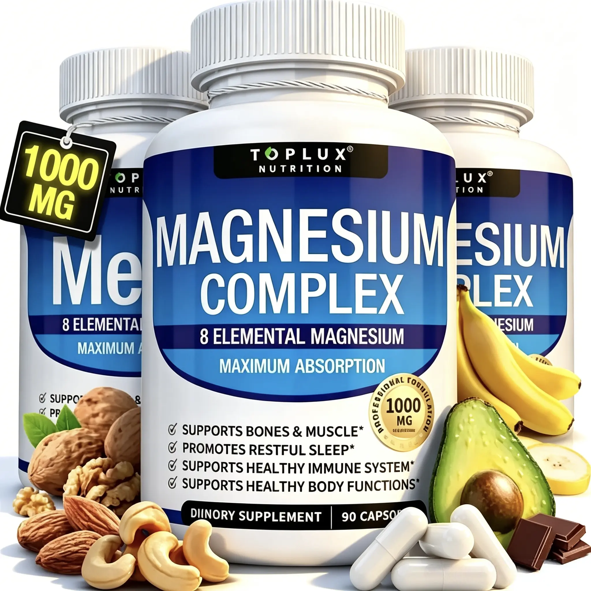(Flash Sale : 3 Bottles) Toplux Magnesium Complex 8 Essential Magnesium Supplement 1000mg