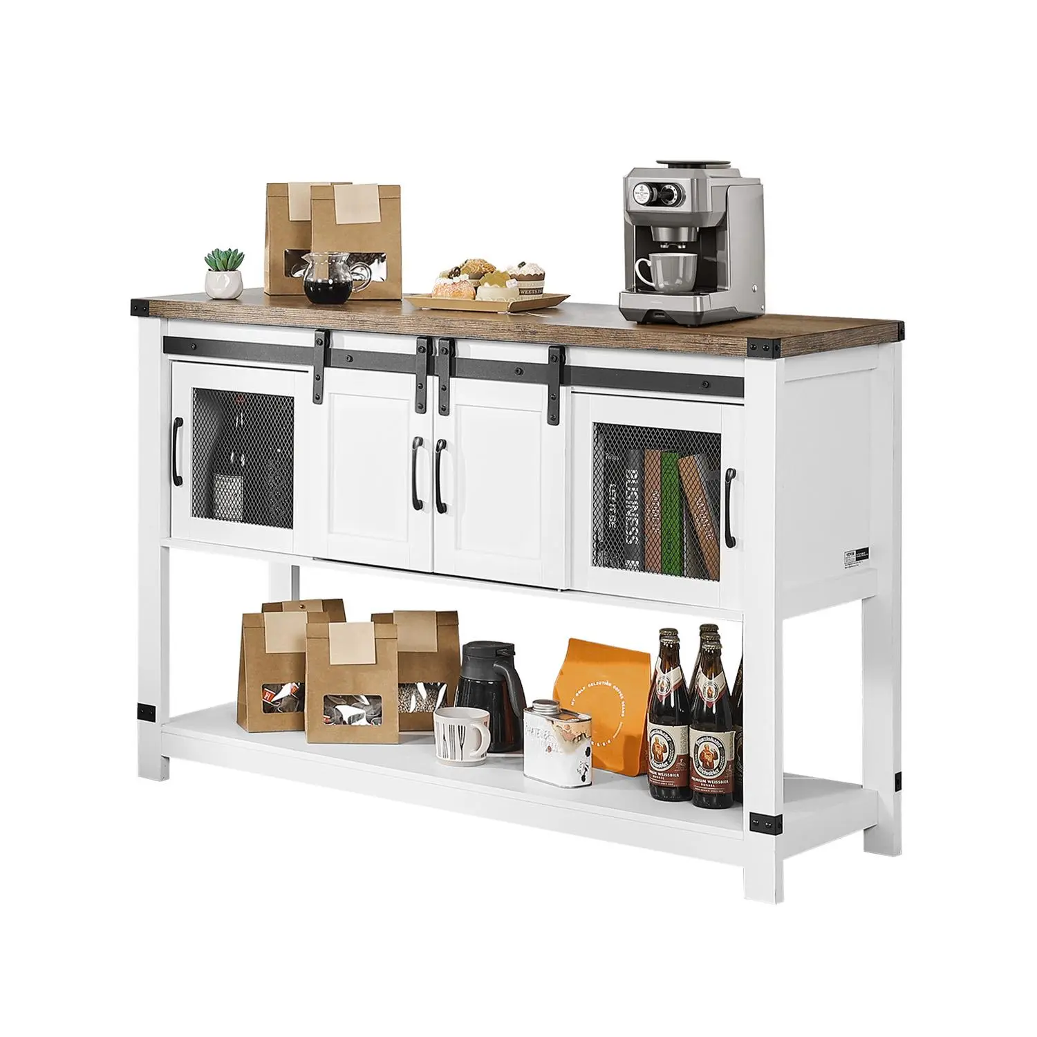 VEVOR Coffee Bar Cabinet 4-Tier Coffee Bar Table with Barn Doors for Living Room