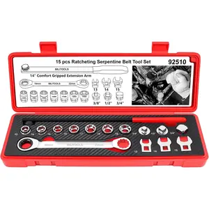 15-Piece Universal Serpentine Belt Tool Set, Ratcheting Serpentine Belt Tensioner Tool Kit