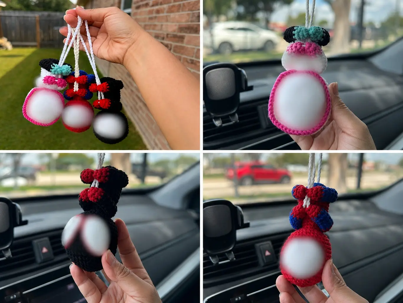 Handmade Cute Crochet Rearview Mirror Hanger - Yarn Plush Ornament, Auto Accessories Interior, Fun Car Accessories, Unique Decor, Mini Gifts for Room Decor
